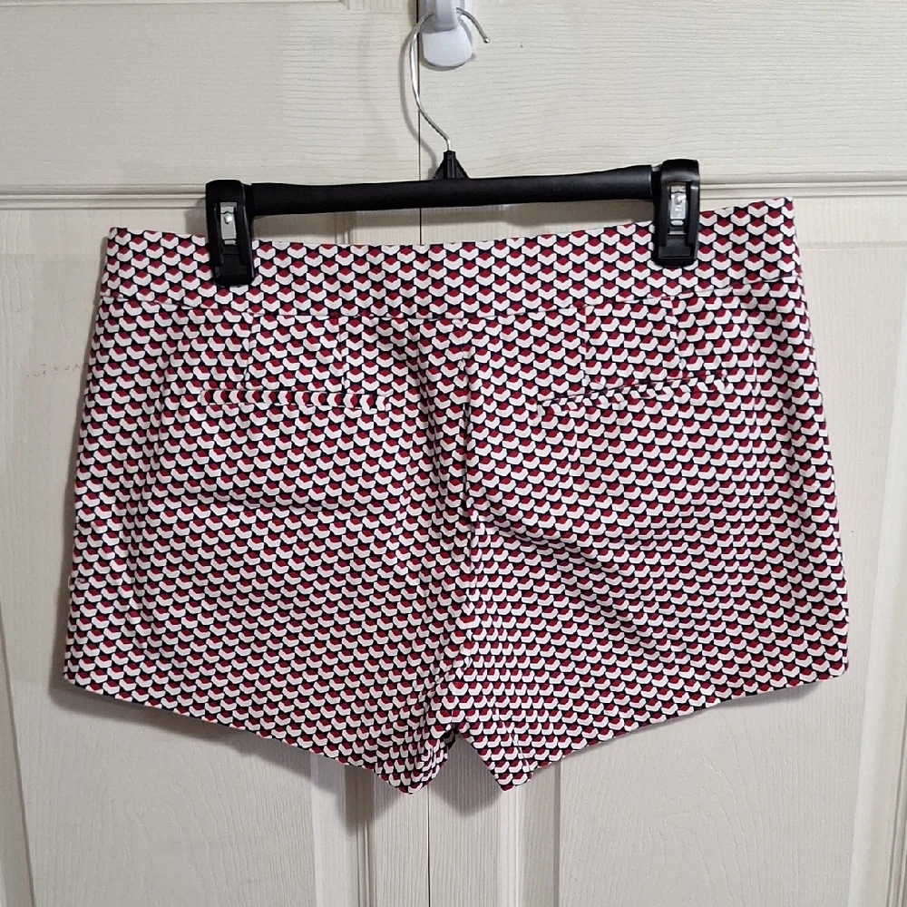 J. Crew Factory High Waist Geometric Red/White/Blue Flat Front Shorts Chinos-10